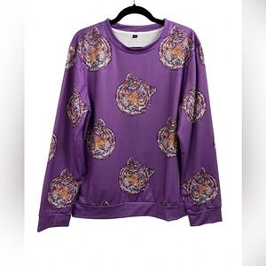 NWOT Vibrant Purple Tiger Print Lightweight Sweatshirt - L
